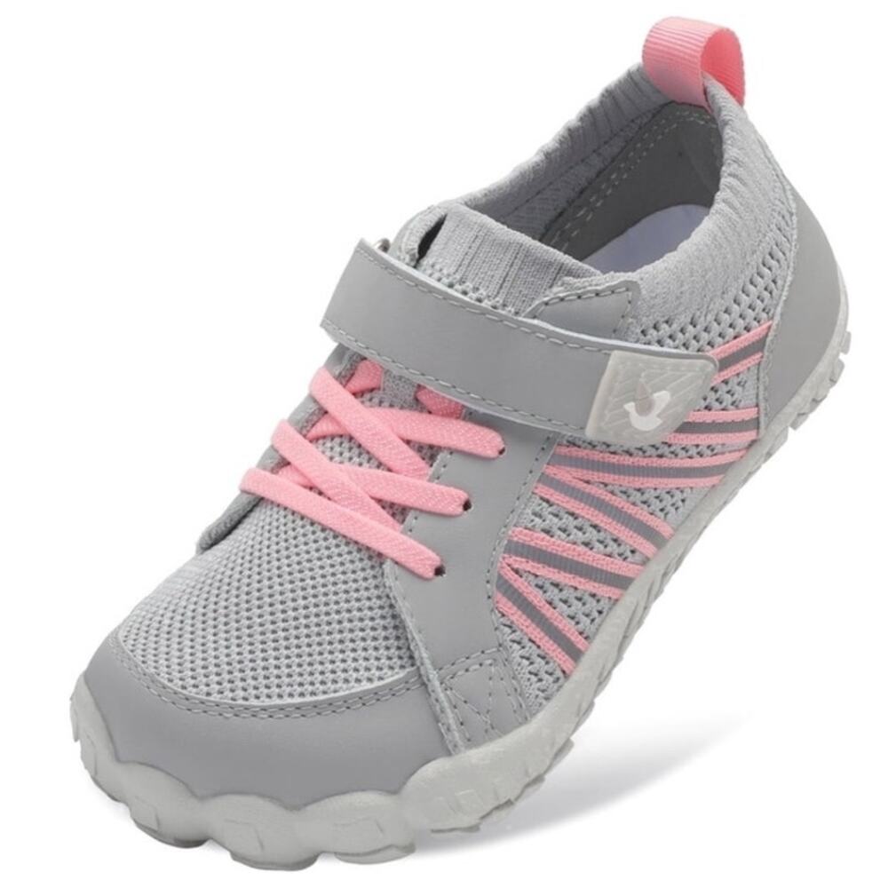 BRAND NEW ~ Kids Gray & Pink Wide Knit Anti-Slip Sneakers Shoes ~ Size 12